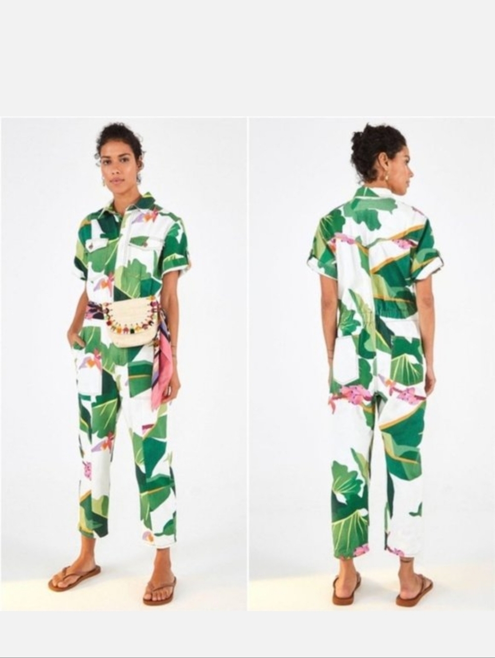 Farm Rio white Tropicalistic denim Jumpsuit size XS
